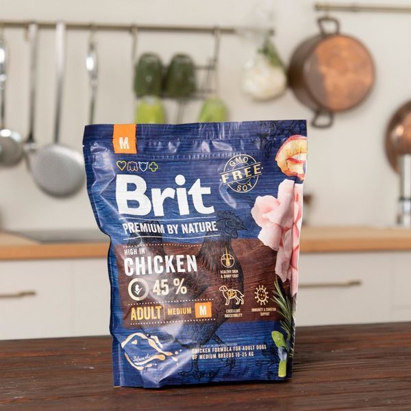 Корм сухий Brit Premium Dog Adult M для дорослих собак середніх порід вагою 10-25 кг з куркою 1 кг 8595602526345 170815/6345 фото