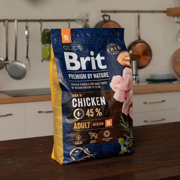 Корм сухий Brit Premium Dog Adult M для дорослих собак середніх порід вагою 10-25 кг з куркою 3 кг 8595602526352 170816/6352 фото