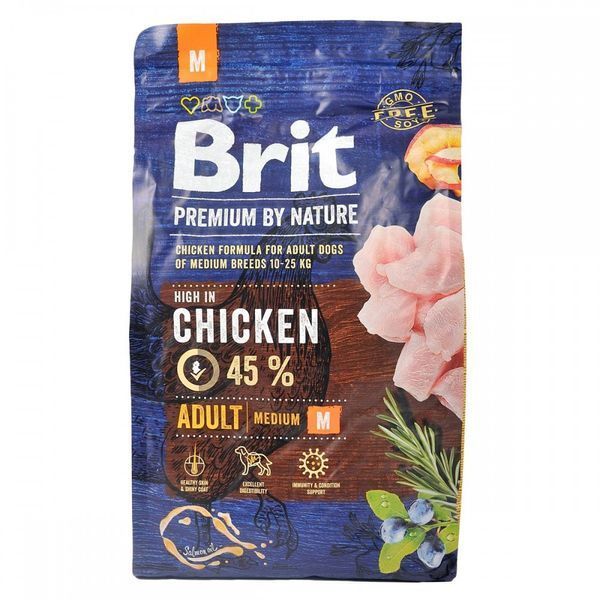 Корм сухий Brit Premium Dog Adult M для дорослих собак середніх порід вагою 10-25 кг з куркою 3 кг 8595602526352 170816/6352 фото