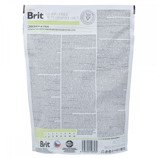 Корм сухий Brit Grain Free VetDiet Cat Diabetes для котів з цукровим діабетом беззерновий з куркою та горохом 400 г 170970/528530 фото