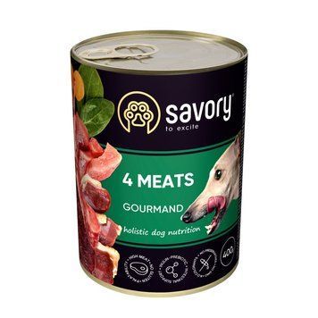 Корм вологий Savory Dog Gourmand 4 meats паштет для дорослих собак усіх порід з чотирма видами м&rsquo;яса 400 г 4820232630860 фото