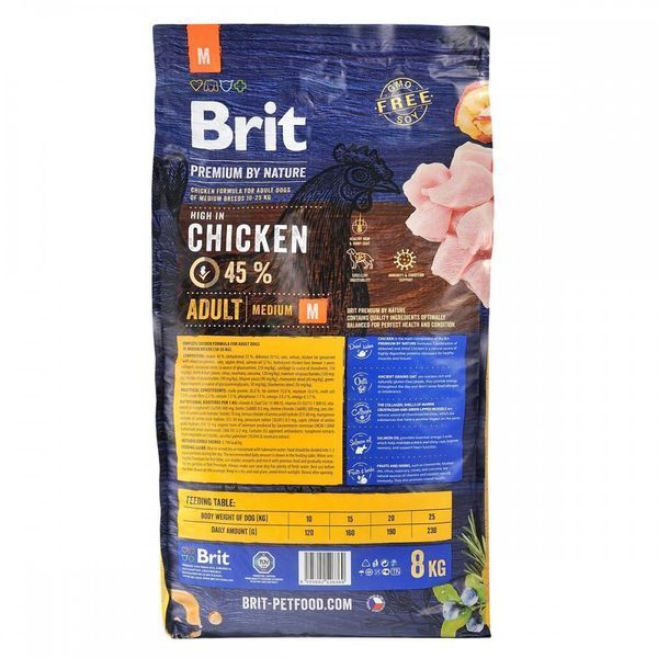 Корм сухий Brit Premium Dog Adult M для дорослих собак середніх порід вагою 10-25 кг з куркою 8 кг 8595602526369 170817/6369 фото