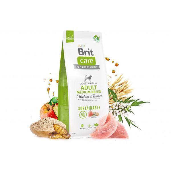 Корм сухий Brit Care Dog Sustainable Adult Medium Breed для дорослих собак середніх порід з куркою та комахами 1 кг 8595602559275 8595602559275 фото