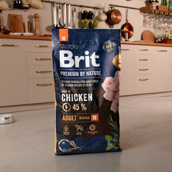 Корм сухий Brit Premium Dog Adult M для дорослих собак середніх порід вагою 10-25 кг з куркою 8 кг 8595602526369 170817/6369 фото