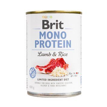Корм вологий Brit Mono Protein Lamb and Rice для собак з ягнятиною та рисом 400 г 8595602561858 100833/100053/9728 фото