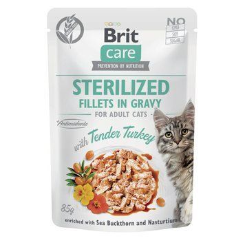 Корм вологий Brit Care Fillets in Gravy Tender Turkey Sterilized для стерилізованих котів філе в соусі з індичкою 85 г 101045 фото