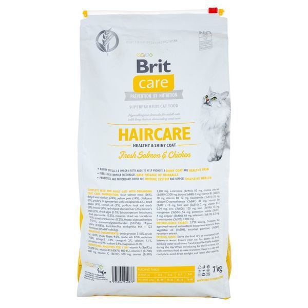 Корм сухий Brit Care Cat Grain Free Haircare Healthy and Shiny Coat для котів догляд за шкірою і шерстю лосось та курка 7 кг 171305/0877 фото