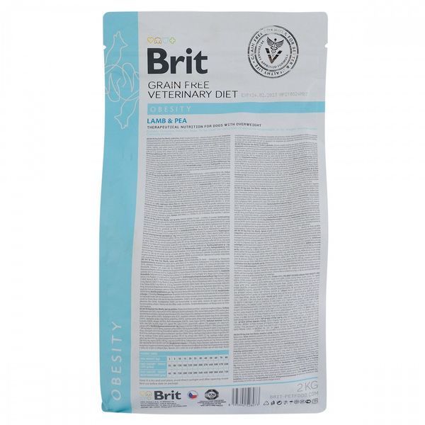Корм сухий Brit Grain Free VetDiet Dog Obesity для собак для корекції ваги беззерновий з ягням індичкою та горохом 2 кг 8595602528073 170941/8073 фото