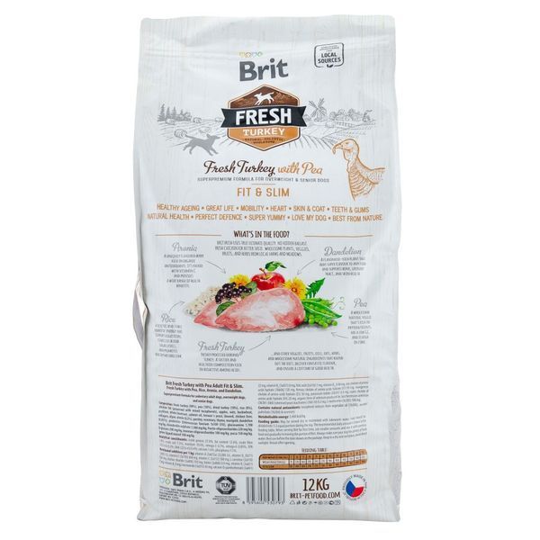 Корм сухий Brit Fresh Turkey/Pea Fit and Slim для собак похилого віку і зайвою вагою з індичкою та горохом 12 кг 8595602530793 8595602530793 фото