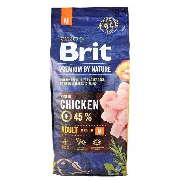 Корм сухий Brit Premium Dog Adult M для дорослих собак середніх порід вагою 10-25 кг з куркою 15 кг 8595602526376 170818/6376 фото