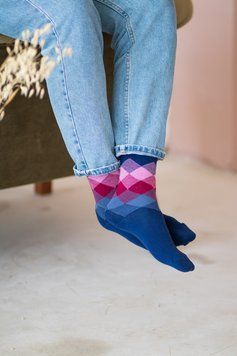 Сині шкарпетки ромби безшовні якісні 100% ORGANIC cotton JILL ANTONY 35-37 31026 фото