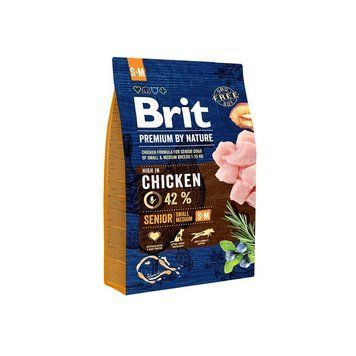 Корм сухий Brit Premium Dog Senior S+M для собак дрібних та середніх порід похилого віку вагою 1-25 кг з куркою 3 кг 8595602526390 170820/6390 фото