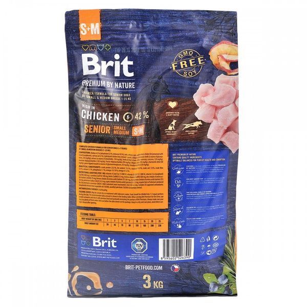 Корм сухий Brit Premium Dog Senior S+M для собак дрібних та середніх порід похилого віку вагою 1-25 кг з куркою 3 кг 8595602526390 170820/6390 фото