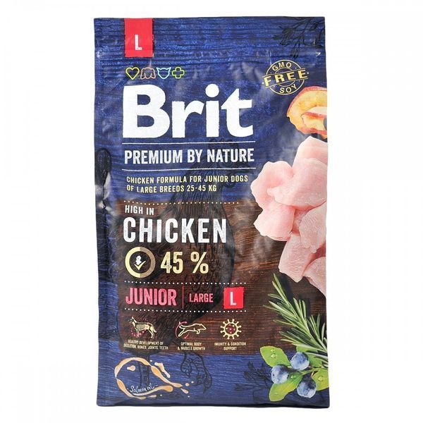 Корм сухий Brit Premium Dog Junior L для цуценят та молодих собак великих порід від 1 до 24 місяців вагою 25-45 кг з куркою 8595602526420 170823/6420 фото