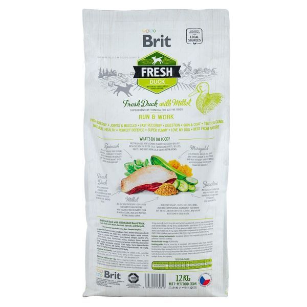 Корм сухий Brit Fresh Duck/Millet Active Run and Work для дорослих активних собак з качкою та пшоном 12 кг 8595602530816 170997/30816 фото