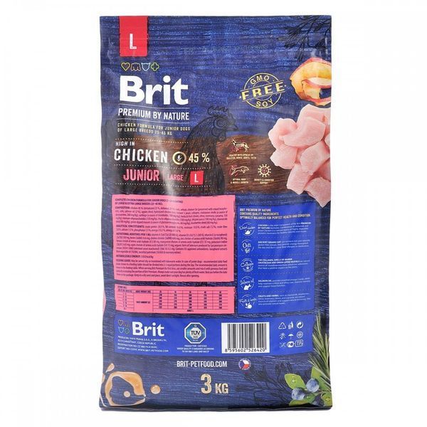 Корм сухий Brit Premium Dog Junior L для цуценят та молодих собак великих порід від 1 до 24 місяців вагою 25-45 кг з куркою 8595602526420 170823/6420 фото