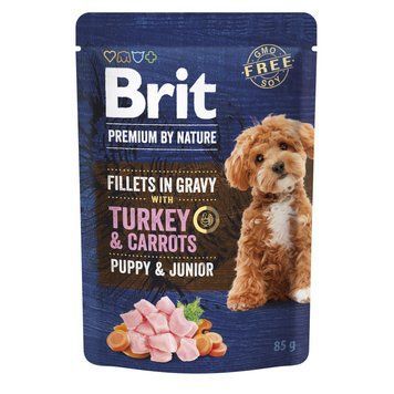 Корм вологий Brit Premium Fillets in Gravy Turkey & Carrots Puppy для цуценят малих порід філе в соусі індичка і морква 85 г 8595602572458 фото