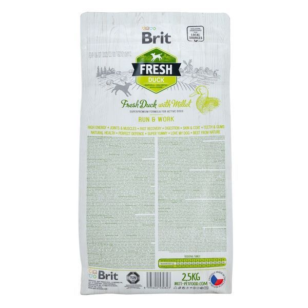 Корм сухий Brit Fresh Duck/Millet Active Run and Work для дорослих активних собак з качкою та пшоном 2,5 кг 8595602530823 170998/0823 фото