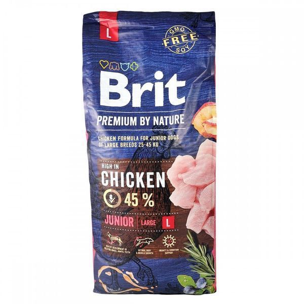 Корм сухий Brit Premium Dog Junior L для цуценят та молодих собак великих порід від 1 до 24 місяців вагою 25-45 кг з куркою 8595602526437 170824/6437 фото