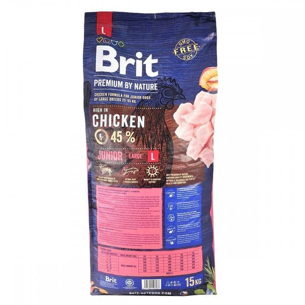 Корм сухий Brit Premium Dog Junior L для цуценят та молодих собак великих порід від 1 до 24 місяців вагою 25-45 кг з куркою 8595602526437 170824/6437 фото