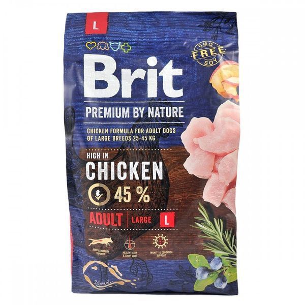 Корм сухий Brit Premium Dog Adult L для дорослих собак великих порід вагою 25-45 кг з куркою 3 кг 8595602526444 170825/6444 фото