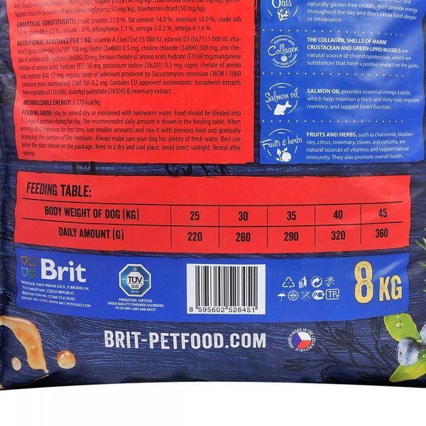 Корм сухий Brit Premium Dog Adult L для дорослих собак великих порід вагою 25-45 кг з куркою 8 кг 8595602526451 170826/6451 фото
