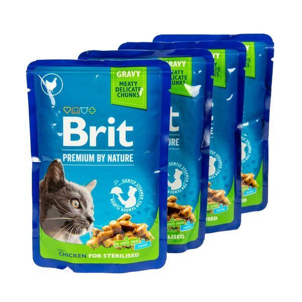 Набір паучів 3+1 Brit Premium Cat Chicken Slices for Sterilised для стерилізованих котів шматочки в соусі з куркою 4х100 г VAFO_030356 фото