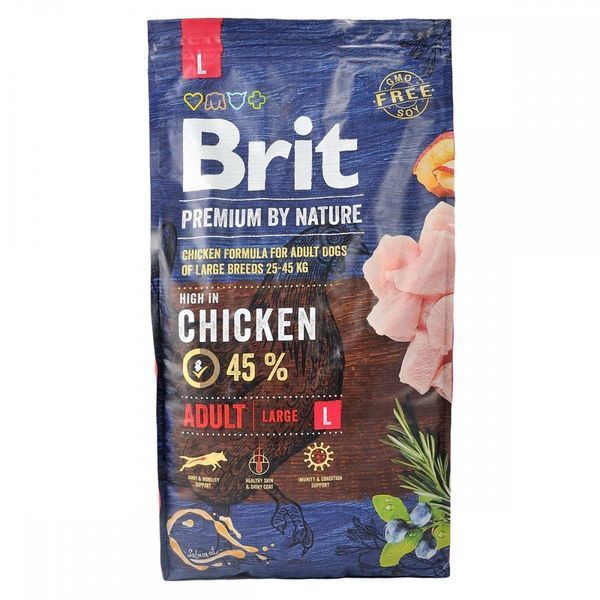 Корм сухий Brit Premium Dog Adult L для дорослих собак великих порід вагою 25-45 кг з куркою 8 кг 8595602526451 170826/6451 фото