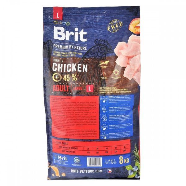 Корм сухий Brit Premium Dog Adult L для дорослих собак великих порід вагою 25-45 кг з куркою 8 кг 8595602526451 170826/6451 фото