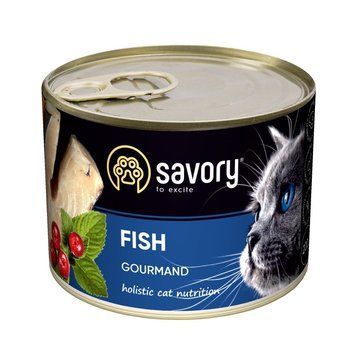 Корм вологий Savory Cat Can Adult Fish консерви для вибагливих котів з рибою 200 г 30648 фото