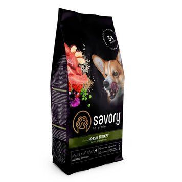 Корм сухий Savory All Breed Sterilised rich in Fresh Turkey для стерилізованих собак усіх порід зі свіжою індичкою 1 кг 4820232631492 4820232631492 фото