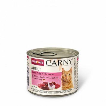 Корм вологий Carny Adult Beef, Turkey Shrimps для домашніх котів з яловичиною індичкою і креветками 200 г AM-83708 фото
