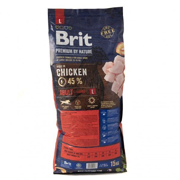 Корм сухий Brit Premium Dog Adult L для дорослих собак великих порід вагою 25-45 кг з куркою 15 кг 8595602526468 170827/6468 фото