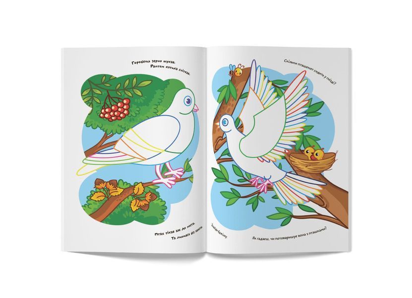 Розмальовки з кольоровим контуром. Птахи. Вірші, завдання (Crystal Book) F00028689 фото