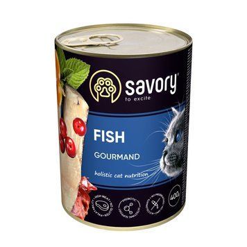 Корм вологий Savory Cat Can Adult Fish консерви для вибагливих котів з рибою 400 г 30655 фото