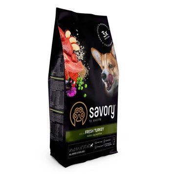 Корм сухий Savory All Breed Sterilised rich in Fresh Turkey для стерилізованих собак усіх порід зі свіжою індичкою 3 кг 4820232631508 4820232631508 фото