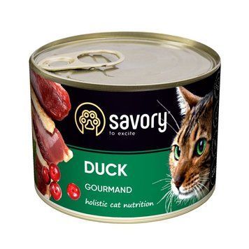 Корм вологий Savory Cat Can Adult Duck консерви для вибагливих котів з качкою 200 г 30617 фото