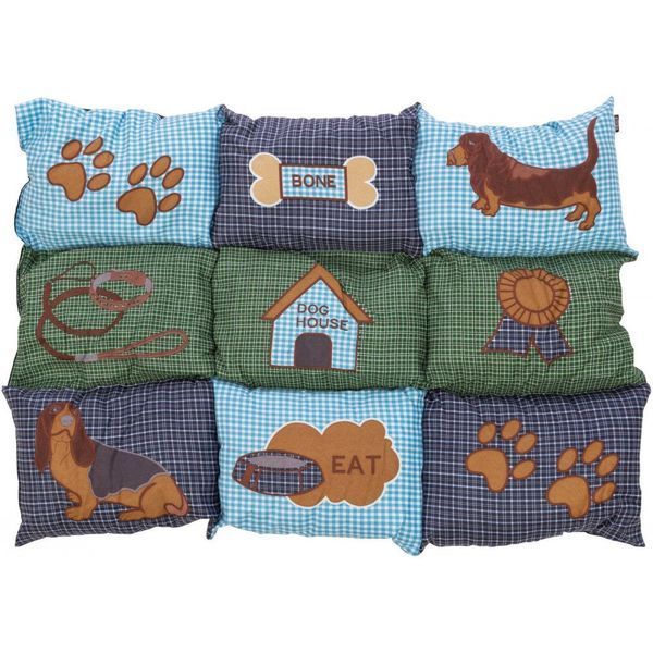 Матрац Trixie для собак Patchwork з собачками флісовий наповнювач синій/зелений мікрофібра 80х55 см 4011905370699 4011905370699 фото