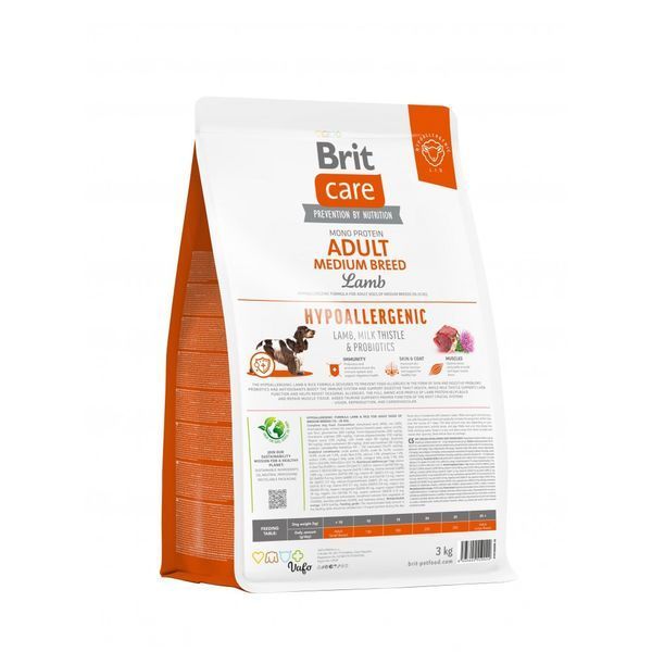 Корм сухий Brit Care Dog Hypoallergenic Adult Medium Breed для собак середніх порід гіпоалергенний з ягням 3 кг 8595602559022 8595602559022 фото