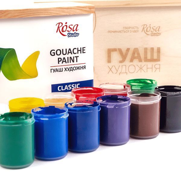 Набір гуашевих фарб CLASSIC, 12*40мл, дерев'яний пенал, ROSA Studio 4823098540625 221547 4823098540625 фото