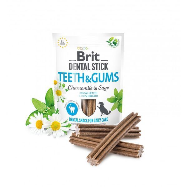 Ласощі Brit Dental Stick Teeth and Gums для дорослих собак з ромашкою та шавлією для здоров'я ясен і зубів 7 шт 251 г 8595602564354 8595602564354 фото