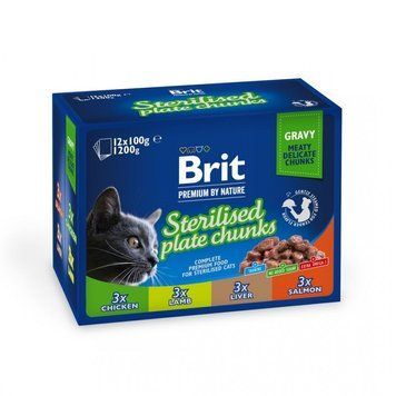 Корм вологий Brit Premium Sterilised Plate для стерилізованих котів Тарілка для стерилізованих 12 шт х 100 г 111834 фото