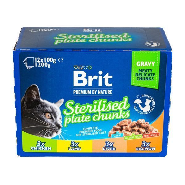 Корм вологий Brit Premium Sterilised Plate для стерилізованих котів Тарілка для стерилізованих 12 шт х 100 г 111834 фото