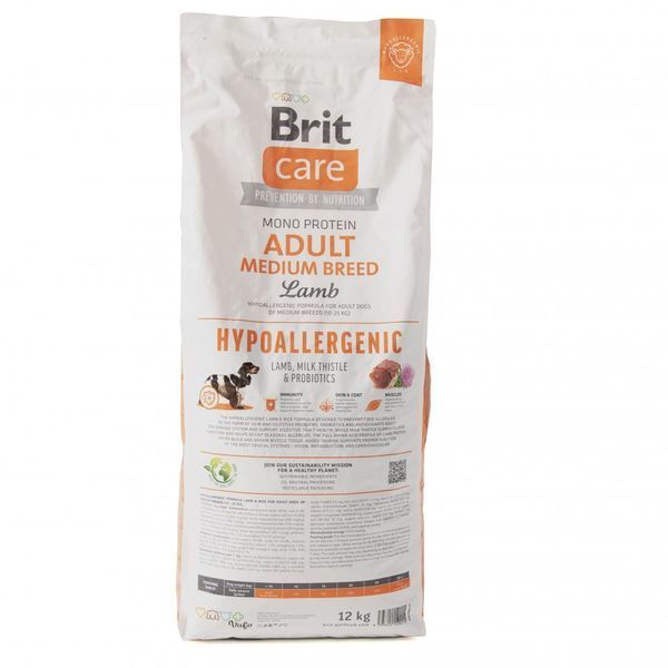 Корм сухий Brit Care Dog Hypoallergenic Adult Medium Breed для собак середніх порід гіпоалергенний з ягням 12 кг 8595602559015 8595602559015 фото