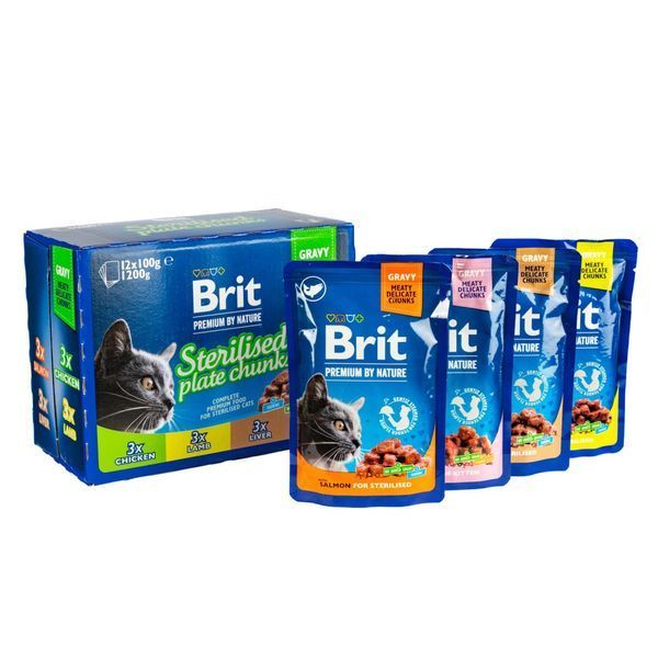 Корм вологий Brit Premium Sterilised Plate для стерилізованих котів Тарілка для стерилізованих 12 шт х 100 г 111834 фото