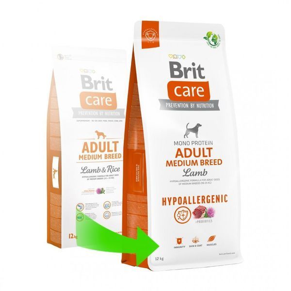 Корм сухий Brit Care Dog Hypoallergenic Adult Medium Breed для собак середніх порід гіпоалергенний з ягням 12 кг 8595602559015 8595602559015 фото