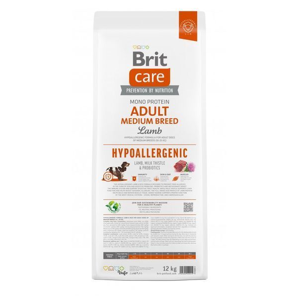 Корм сухий Brit Care Dog Hypoallergenic Adult Medium Breed для собак середніх порід гіпоалергенний з ягням 12 кг 8595602559015 8595602559015 фото