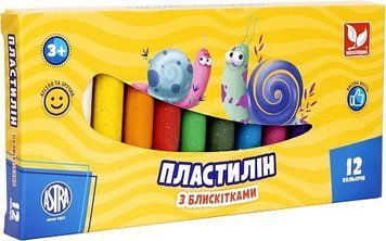 Пластилін круглий восковий з блискітками Школярик 12 кольорів, 156 г 4823088216134 фото