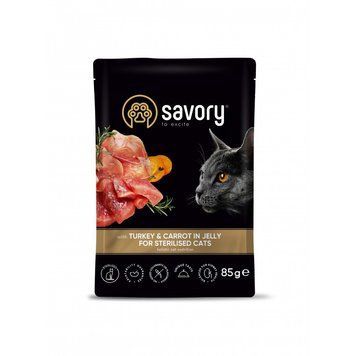 Корм вологий Savory Sterilised Cat Pouch Turkey and Carrot in Jelly для стерилізованих котів з індичкою та морквою у желе 85 4820261920109 фото