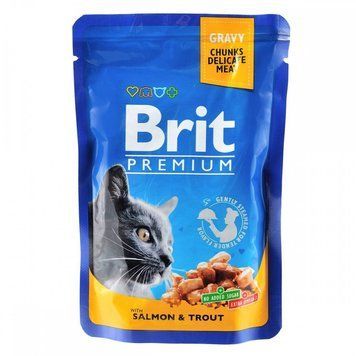 Корм вологий Brit Premium Salmon and Trout pouch для котів з лососем і фореллю 100 г 100271 /505999 фото